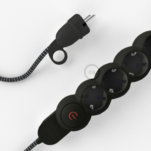 German power strip with electrical cable covered in 3D effect fabric RT41 Stars and Schuko plug with confort ring