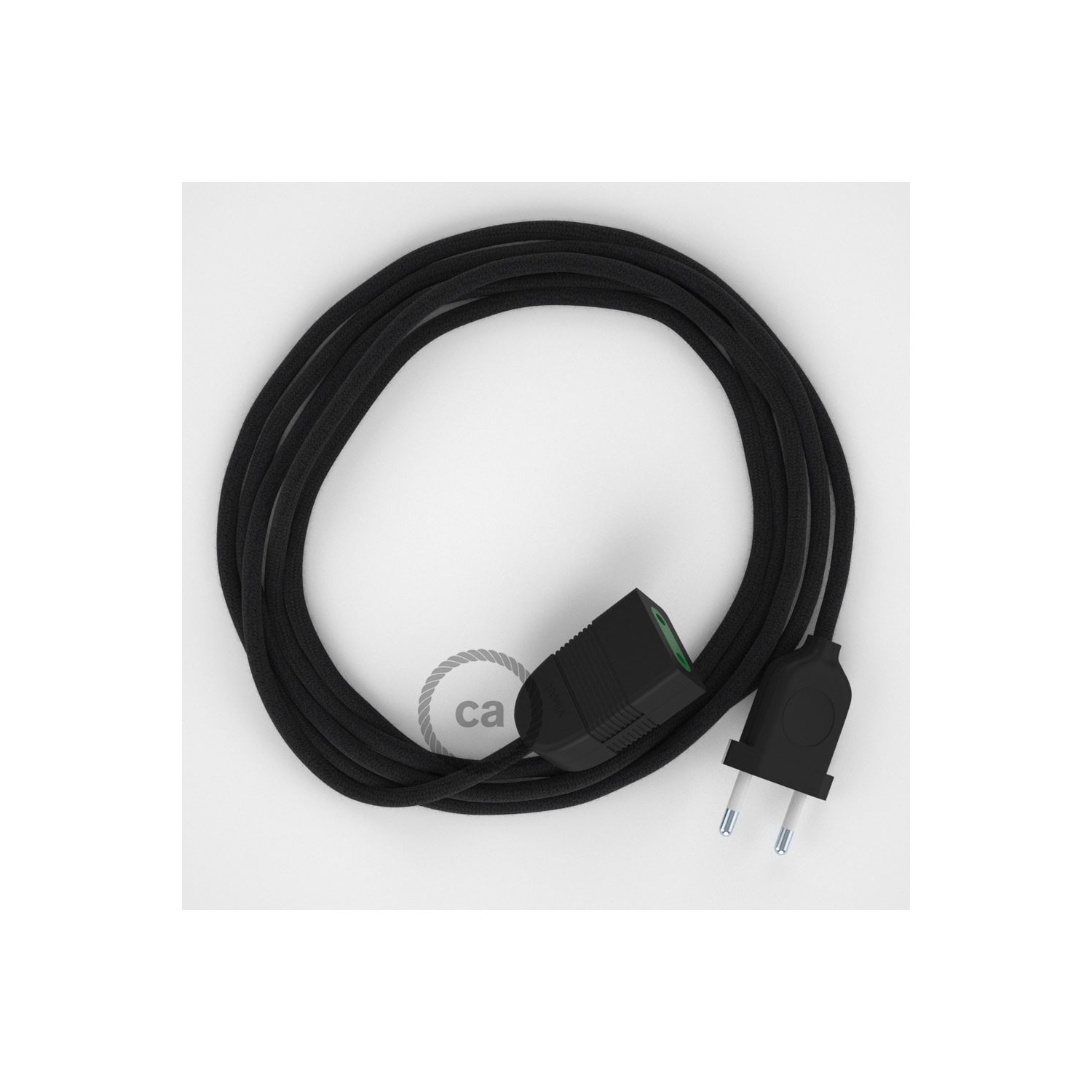Black Cotton fabric RC04 2P 10A Extension cable Made in Italy