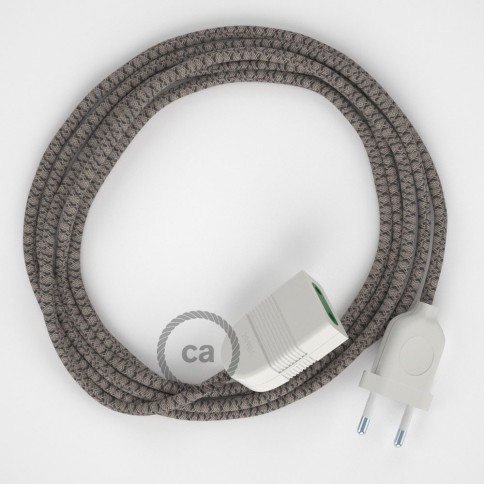 Anthracite Diamond Cotton and Natural Linen fabric RD64 2P 10A Extension cable Made in Italy