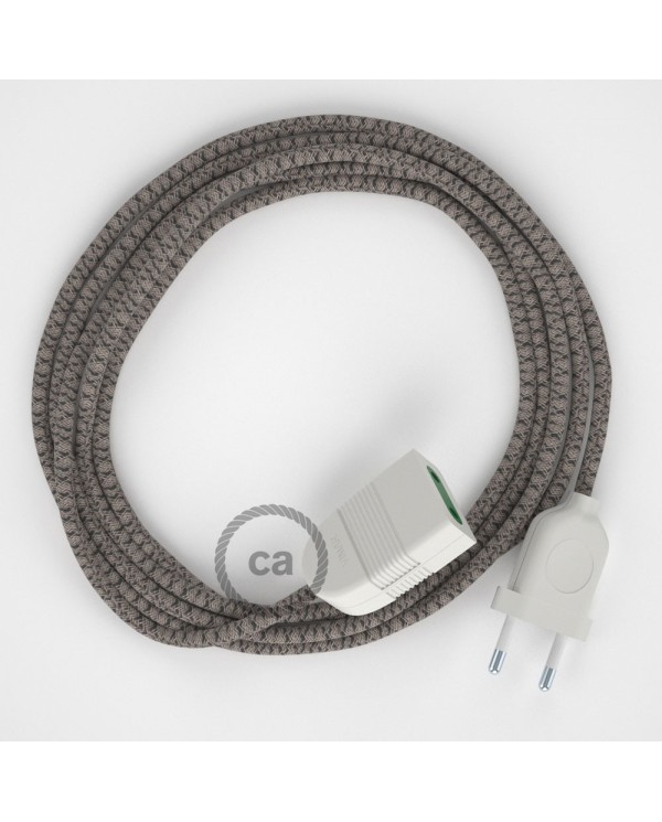 Anthracite Diamond Cotton and Natural Linen fabric RD64 2P 10A Extension cable Made in Italy