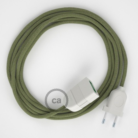 Thyme Green Stripes Cotton and Natural Linen fabric RD72 2P 10A Extension cable Made in Italy
