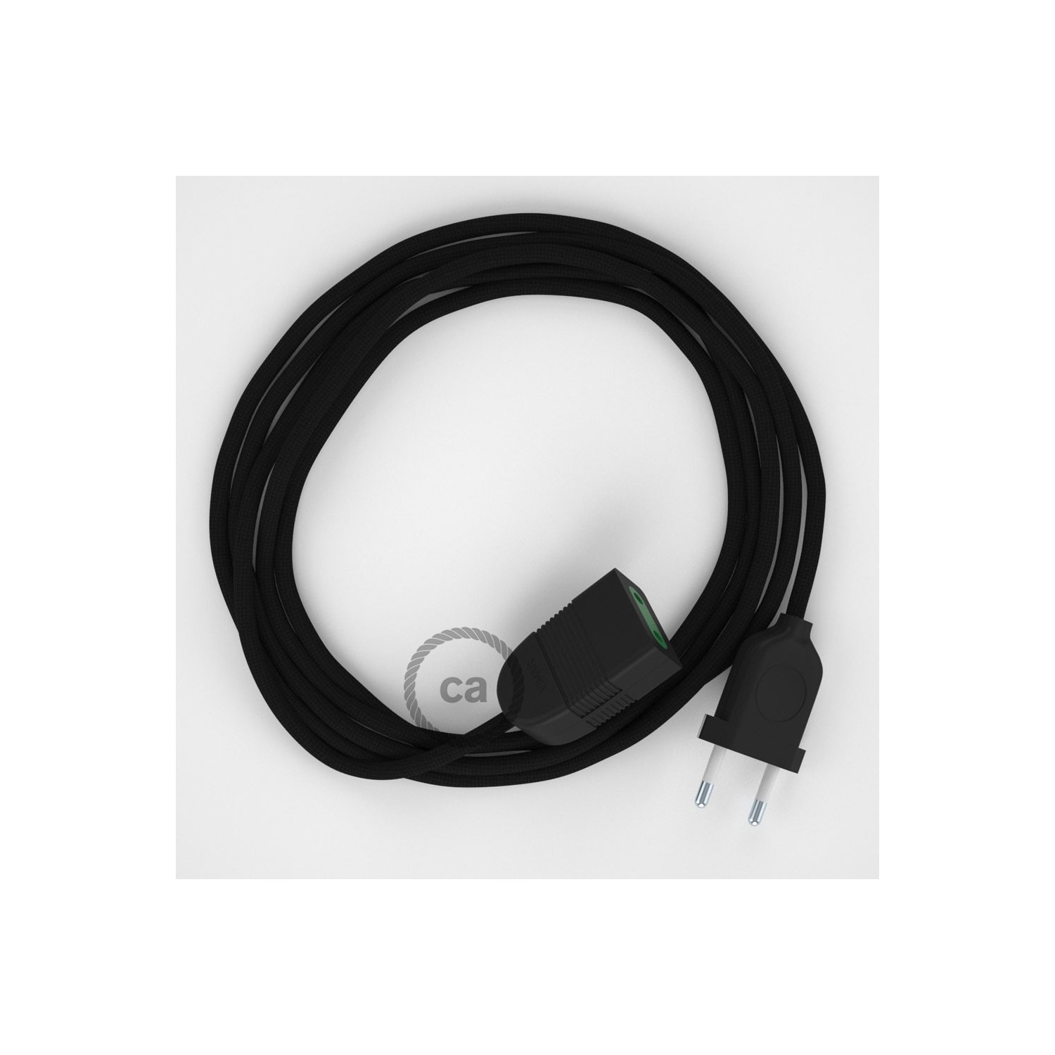 Black Rayon fabric RM04 2P 10A Extension cable Made in Italy