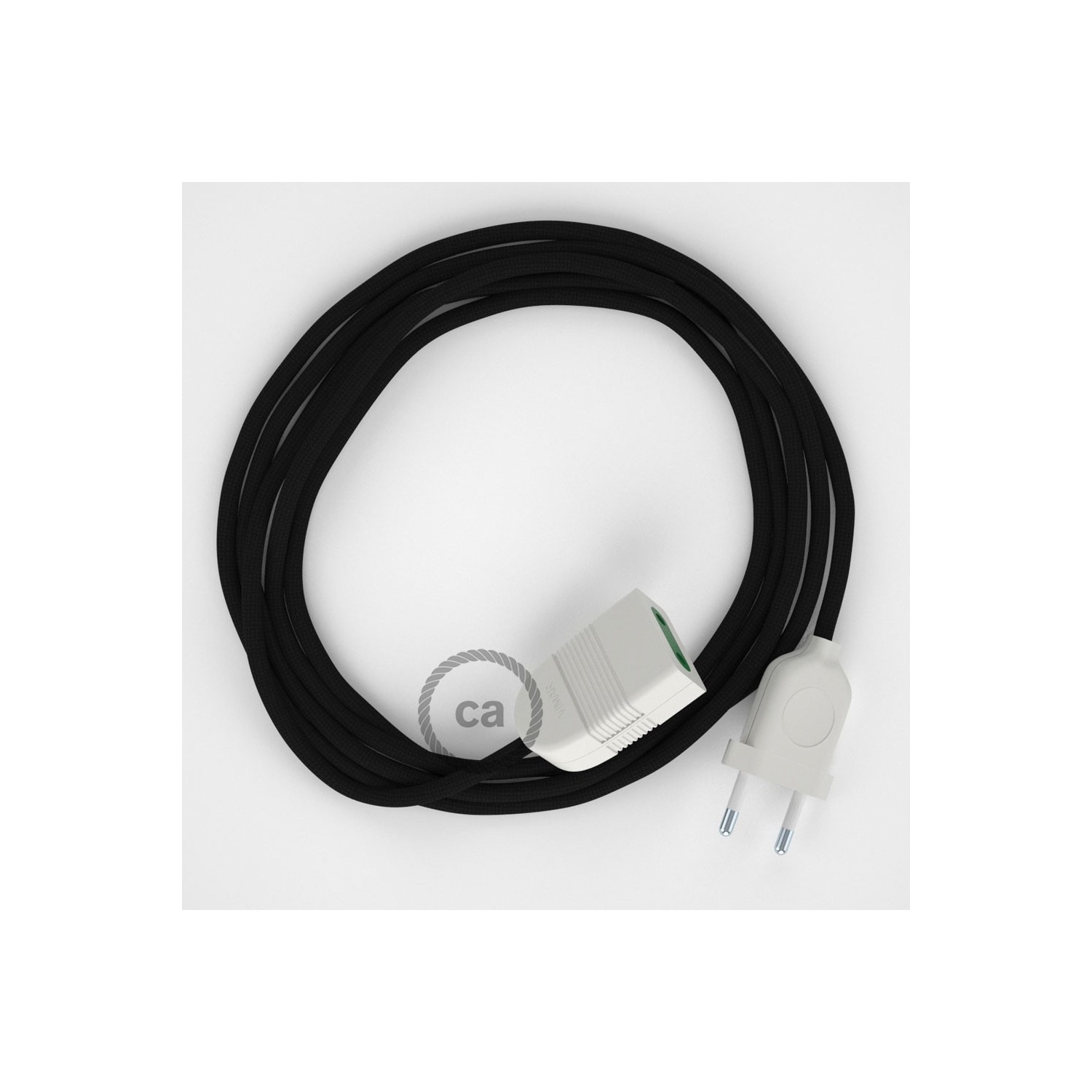 Black Rayon fabric RM04 2P 10A Extension cable Made in Italy