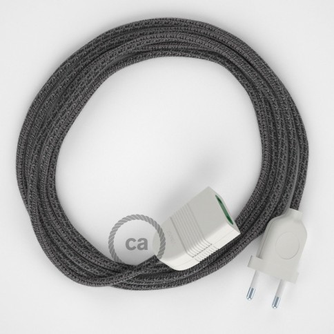 Black Cotton and Natural Linen fabric RS81 2P 10A Extension cable Made in Italy