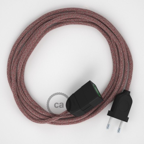 Red Cotton and Natural Linen fabric RS83 2P 10A Extension cable Made in Italy