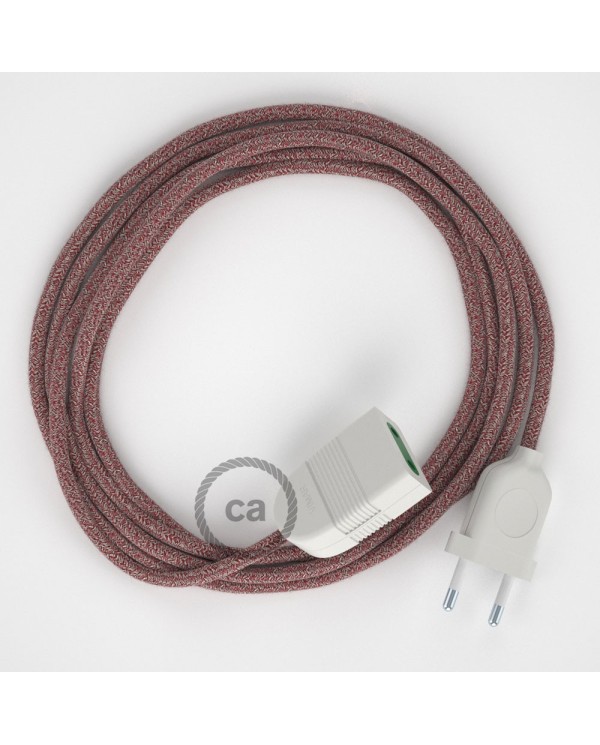 Red Cotton and Natural Linen fabric RS83 2P 10A Extension cable Made in Italy