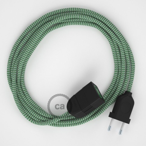 Green ZigZag Rayon fabric RZ06 2P 10A Extension cable Made in Italy