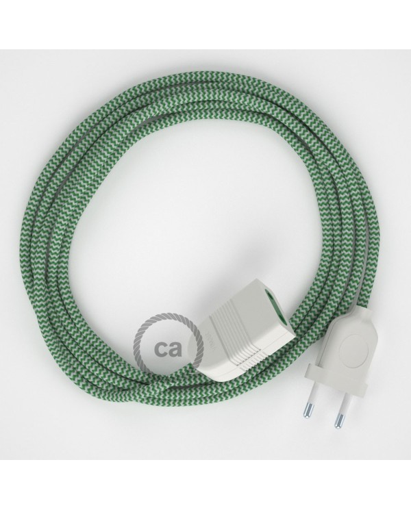 Green ZigZag Rayon fabric RZ06 2P 10A Extension cable Made in Italy