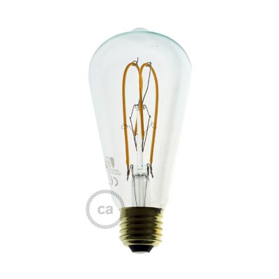 LED Transparent Light Bulb - Edison ST64 Curved Double Loop Filament - 5W 280Lm E27 2200k Dimmable