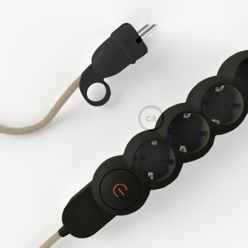 Power Strip with electrical cable covered in Neutral Natural Linen fabric RN01 and Schuko plug with confort ring
