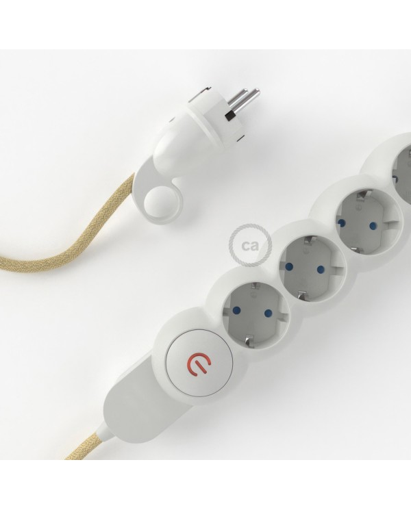 Power Strip with electrical cable covered in Jute RN06 and Schuko plug with confort ring