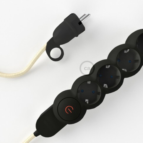 Power Strip with electrical cable covered in rayon Ivory fabric RM00 and Schuko plug with confort ring