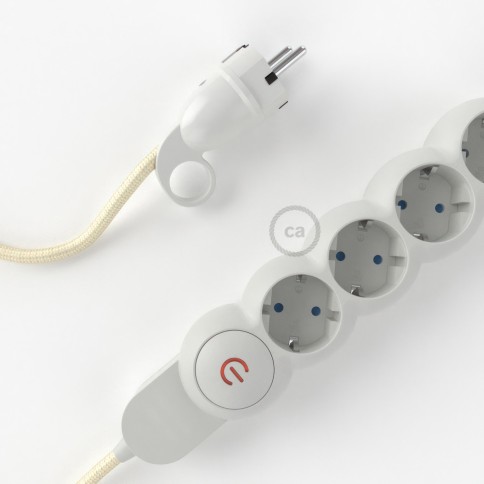 Power Strip with electrical cable covered in rayon Ivory fabric RM00 and Schuko plug with confort ring