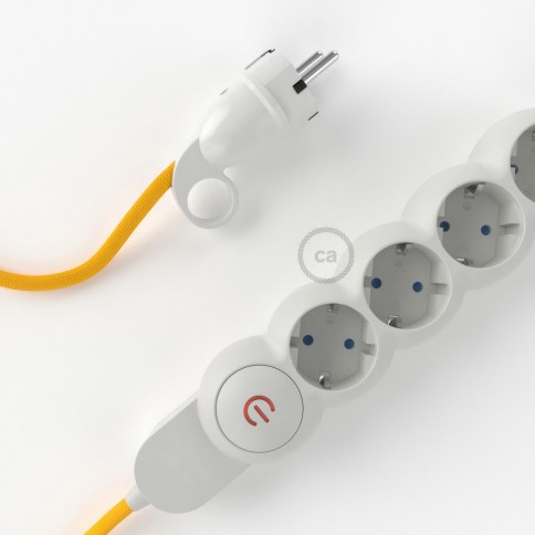Power Strip with electrical cable covered in rayon Yellow fabric RM10 and Schuko plug with confort ring