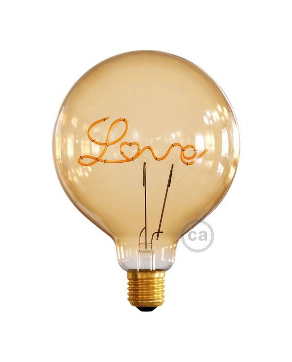 LED Golden Light Bulb for upright lamp - Globe G125 Single Filament “Love” - 5W 250Lm E27 2000K Dimmable