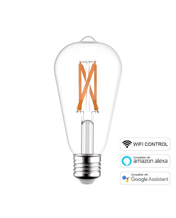 LED SMART WI-FI Light Bulb Edison ST64 Transparent with Filament 6.5W 806Lm E27 1800÷3000K Dimmable