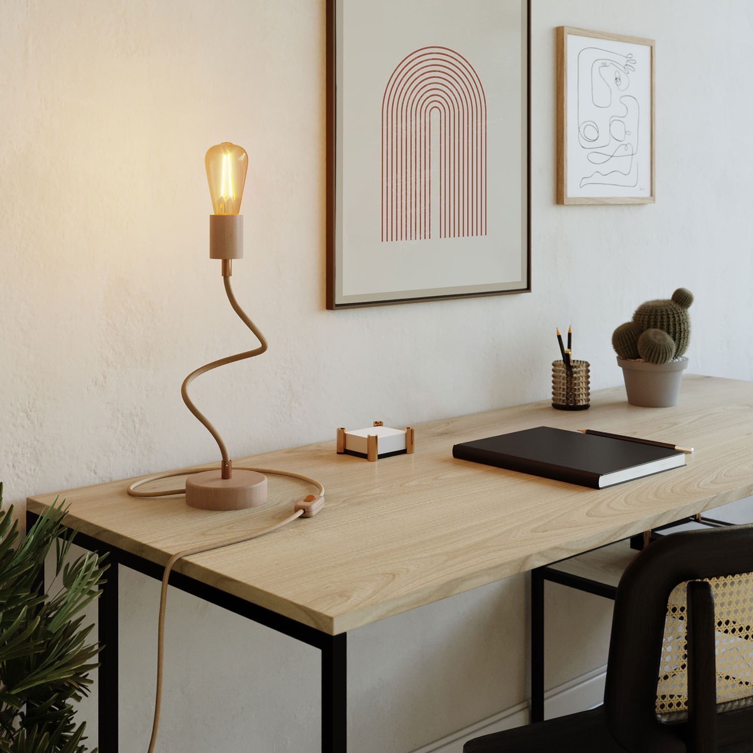 Table Flex Wood - Candeeiro de mesa ajustável em madeira com iluminação difusa