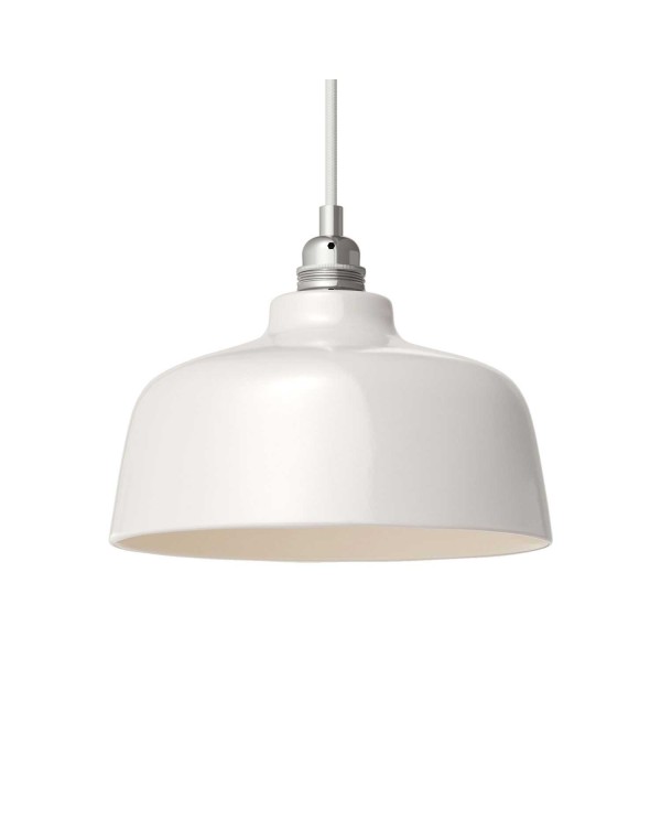 Pendant lamp with textile cable, Cup ceramic lampshade and metal details - Made in Italy