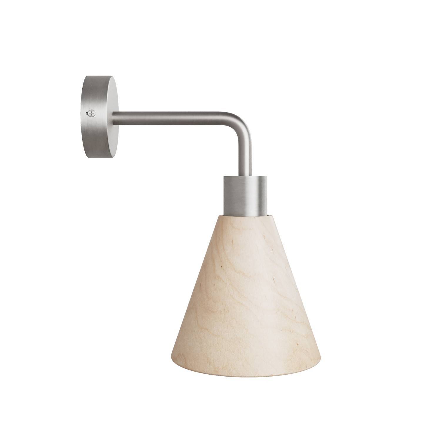 Fermaluce lamp with wooden conical lampshade and curved extension