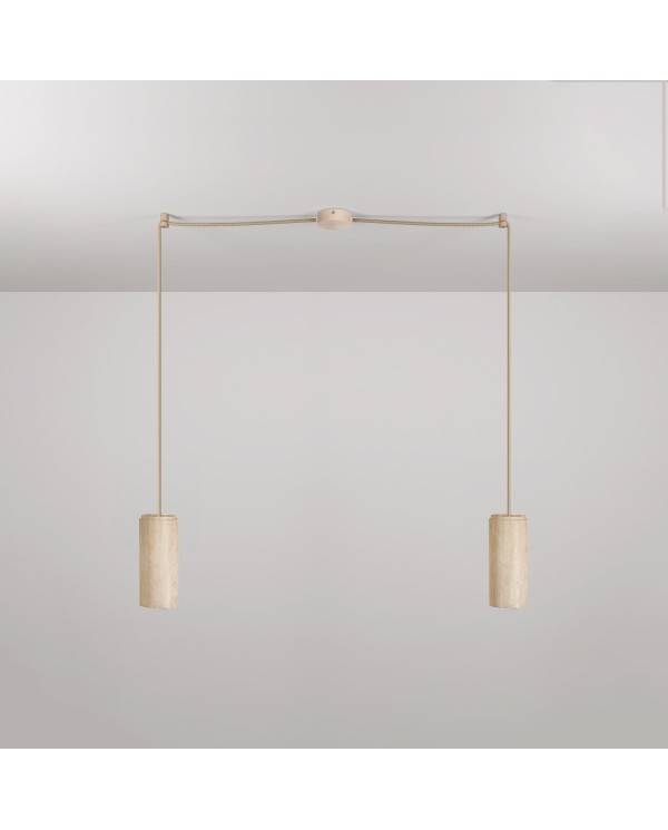 Pendant Lamp with 2 drops and wooden lampshades for Tub-E27 spotlight
