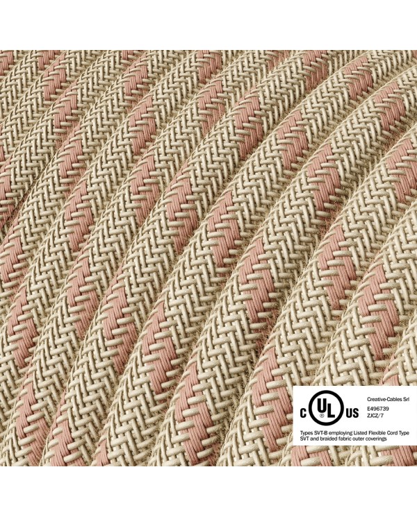 Natural & Pink Linen Stripe covered Round electric cable - RD51