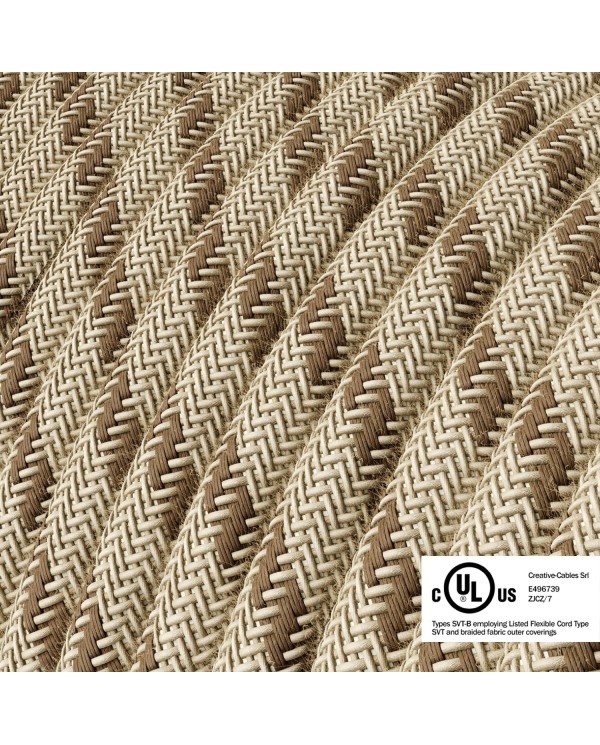 Natural & Brown Linen Stripe covered Round electric cable - RD53