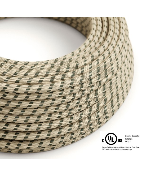 Natural & Charcoal Linen Stripe covered Round electric cable - RD54