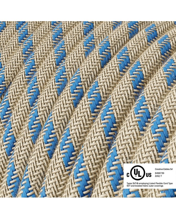 Natural & Blue Linen Stripe covered Round electric cable - RD55