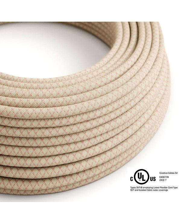 Natural & Pink Linen CrissCross covered Round electric cable - RD61