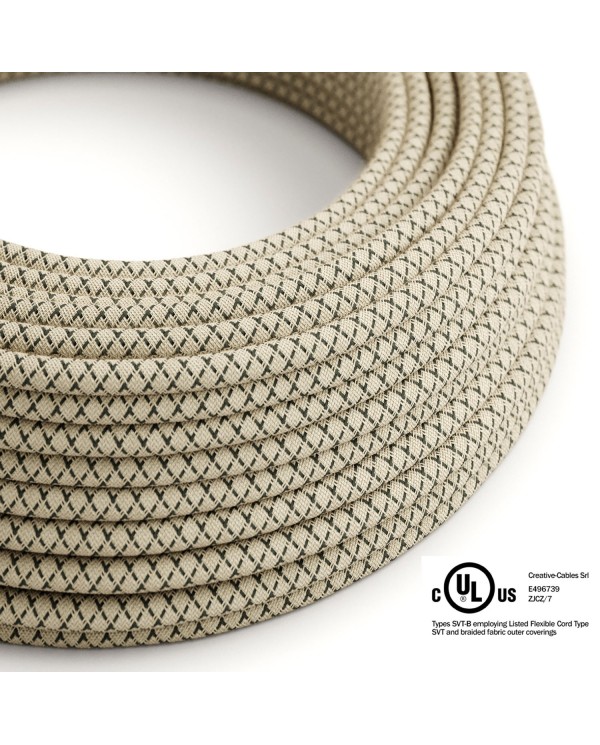 Natural & Charcoal Linen CrissCross covered Round electric cable - RD64