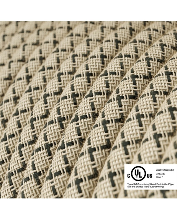 Natural & Charcoal Linen CrissCross covered Round electric cable - RD64