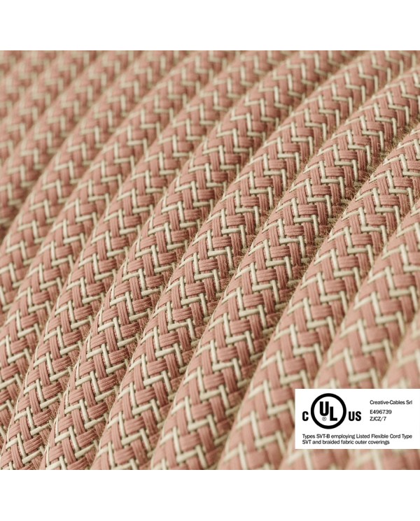 Natural & Pink Linen Chevron covered Round electric cable - RD71