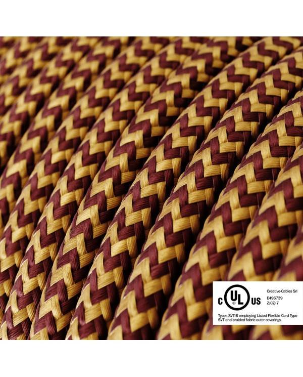 Gold & Burgundy Rayon Chevron covered Round electric cable - RZ23
