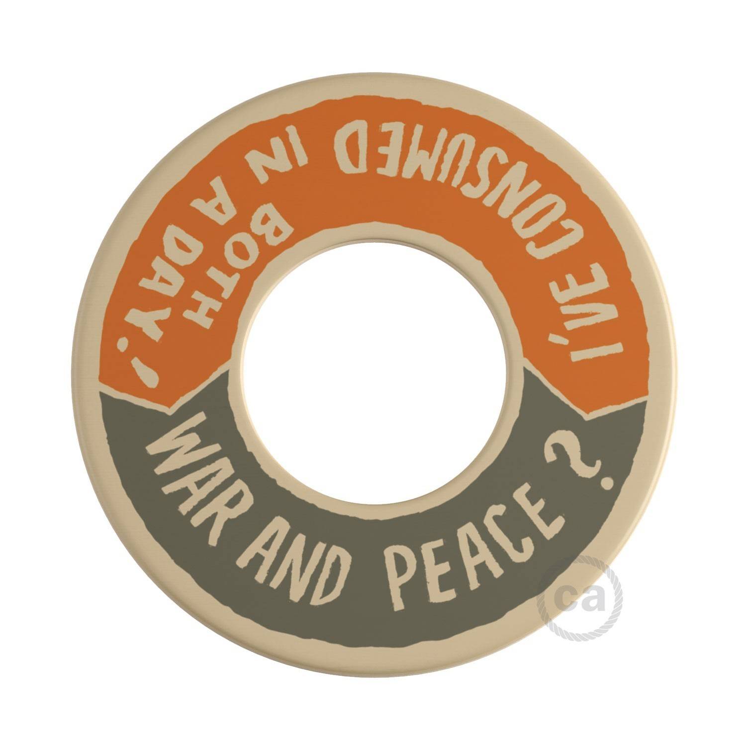 MINI-UFO: disco de madeira reversível da Coleção READING BALLSH*T, assunto WAR&PEACE + BETTER THAN THE MOVIE
