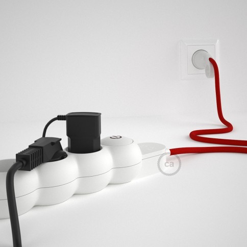 French power strip with electrical cable covered by rayon Red RM09 and Schuko plug with confort ring