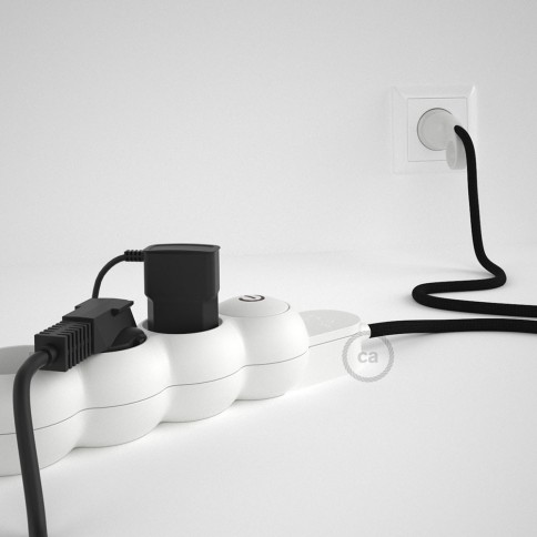 French power strip with electrical cable covered by rayon Black RM04 and Schuko plug with confort ring