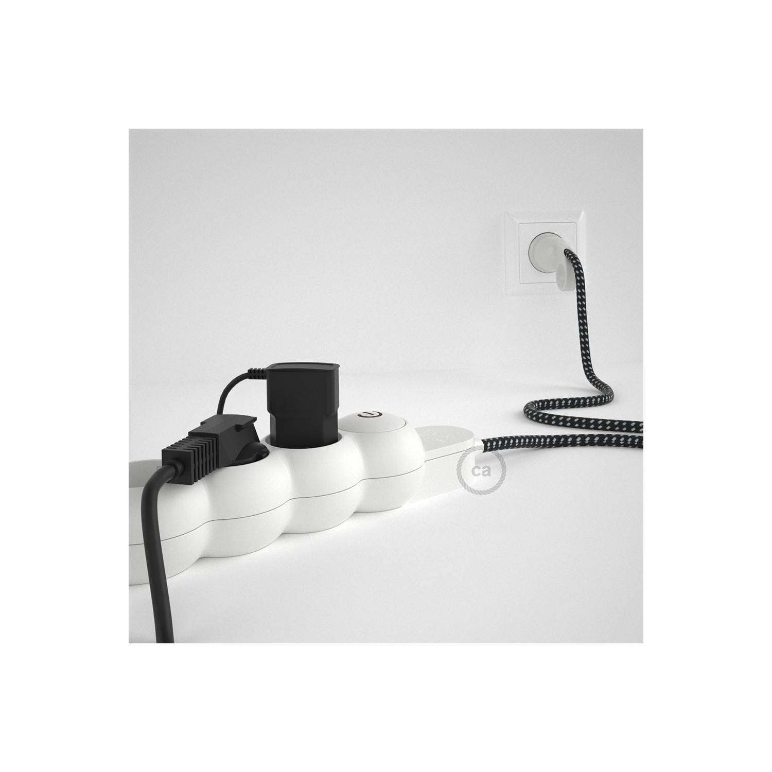 French power strip with electrical cable covered in 3D effect fabric RT41 Stars and Schuko plug with confort ring