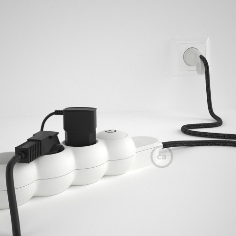 Power Strip with electrical cable covered in Anthracite Natural Linen fabric RN03 and Schuko plug with confort ring