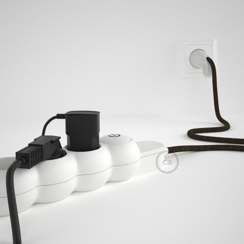 Power Strip with electrical cable covered in Brown Natural Linen fabric RN04 and Schuko plug with confort ring