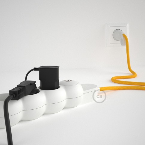 Power Strip with electrical cable covered in rayon Yellow fabric RM10 and Schuko plug with confort ring