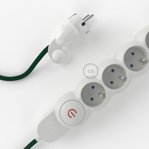 Power Strip with electrical cable covered in rayon Dark Green fabric RM21 and Schuko plug with confort ring