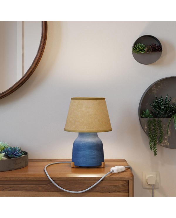 Vaso ceramic table lamp with Impero shade, complete with textile cable, switch and UK plug