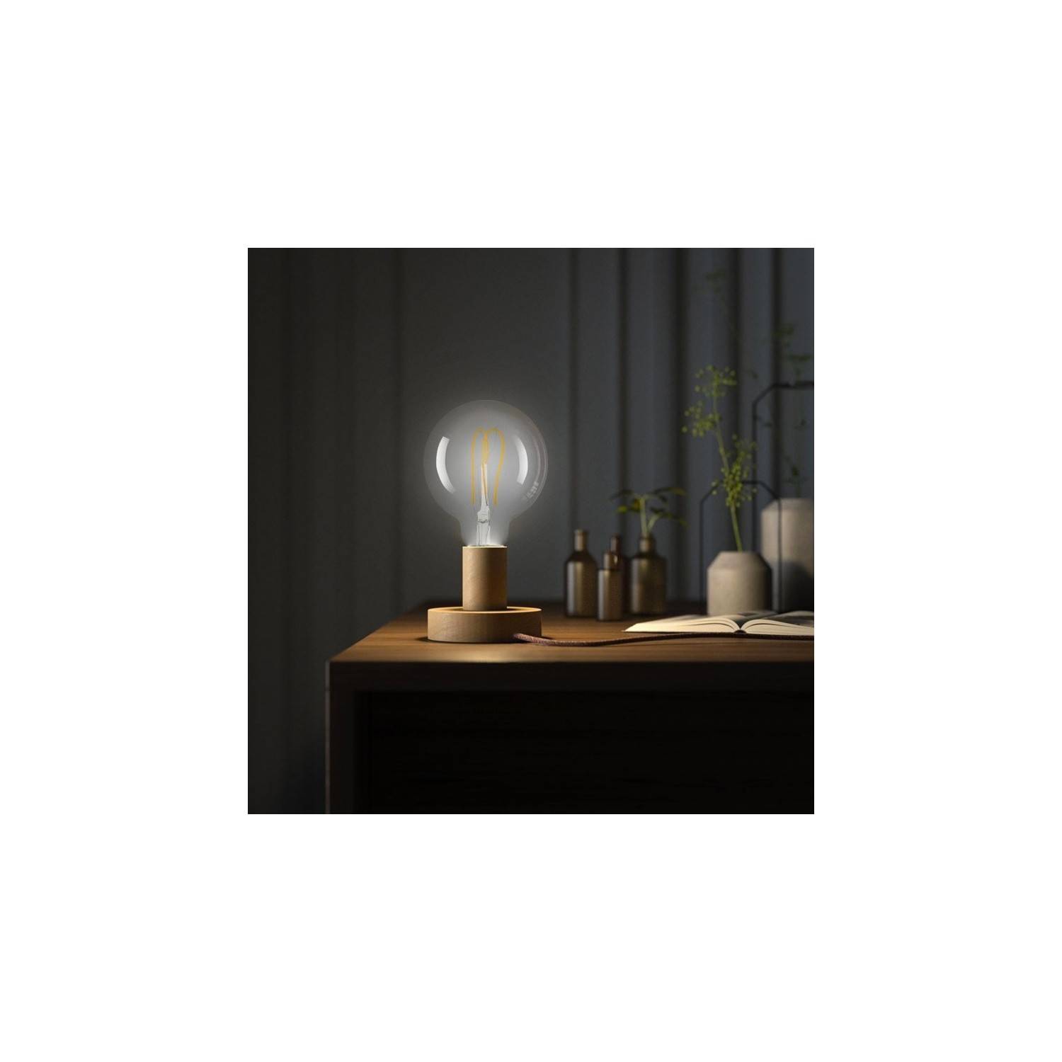 Posaluce - Small wooden Table Lamp  with UK plug