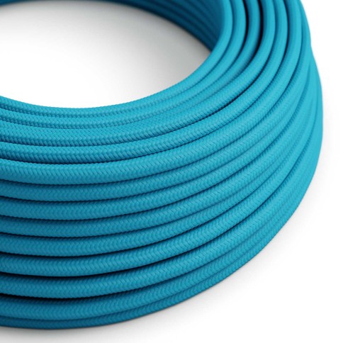 Glossy Blue Cyan Textile Cable - The Original Creative-Cables - RM11 round 2x0.75mm / 3x0.75mm