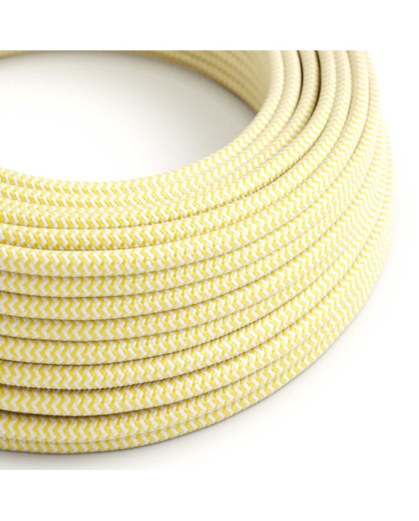 Glossy Corn Yellow and Otical White ZigZag Textile Cable - The Original Creative-Cables - RZ10 round 2x0.75mm / 3x0.75mm