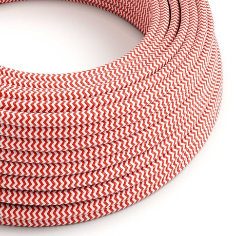 Glossy Fire Red and Optical White ZigZag Textile Cable - The Original Creative-Cables - RZ09 round 2x0.75mm / 3x0.75mm