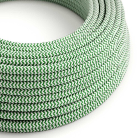 Glossy Grass Green and Optical White ZigZag Textile Cable - The Original Creative-Cables - RZ06 round 2x0.75mm / 3x0.75mm
