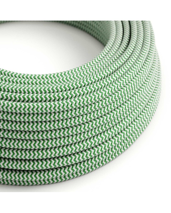 Glossy Grass Green and Optical White ZigZag Textile Cable - The Original Creative-Cables - RZ06 round 2x0.75mm / 3x0.75mm