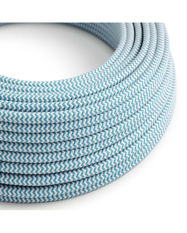 Glossy Blue Cyan and Optical White ZigZag Textile Cable - The Original Creative-Cables - RZ11 round 2x0.75mm / 3x0.75mm