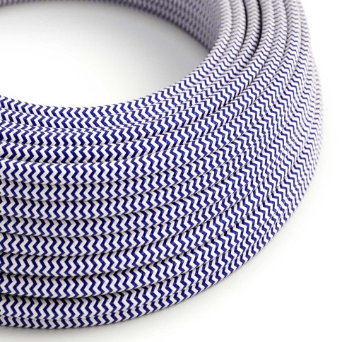 Glossy Blue and Optical White ZigZag Textile Cable - The Original Creative-Cables - RZ12 round 2x0.75mm / 3x0.75mm